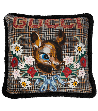 Shop Gucci Embroidered Checked Cushion