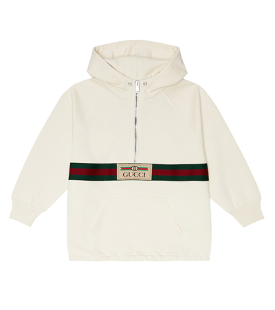 Shop Gucci Web Cotton Jersey Hoodie In White/multicolor