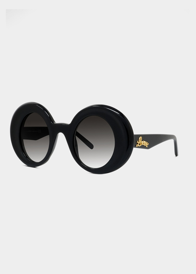 Shop Loewe Gradient Logo Round Acetate Sunglasses In Shiny Black Gray