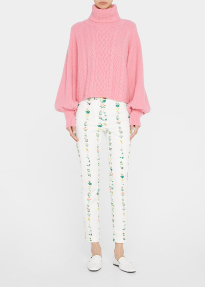 Shop Adam Lippes Floral Printed Cigarette Pants In White Stripe