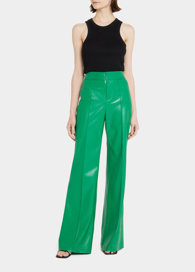 Shop Alice And Olivia Dylan Vegan Leather High-waisted Wide-leg Pants In Emerald