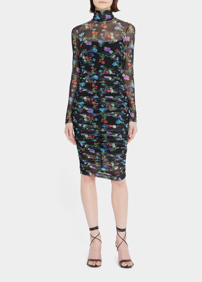 Shop Alice And Olivia Delora Mock Neck Long-sleeve Dress In Beautiful Blooms