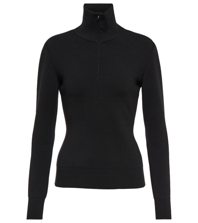 Shop Alaïa High-neck Wool-blend Top In Black
