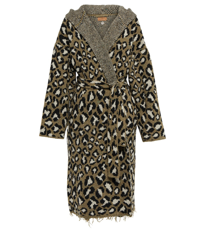 Shop Alanui Leopard Jacquard Wool-blend Coat In Green Military