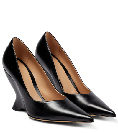 Shop Bottega Veneta Leather Wedge Pumps In Black