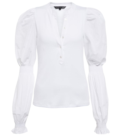 Shop Veronica Beard Effy Puff-sleeve Cotton Blouse In White