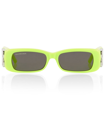 Balenciaga 0096s Dynasty Rectangle Sunglasses In Yellow-silver-grey