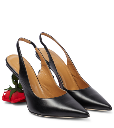 Shop Loewe Rose-heeled Leather Slingback Pumps In Black