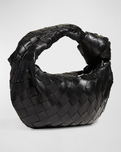 Shop Bottega Veneta Jodie Mini Intrecciato Knot Hobo Bag In Black/silver