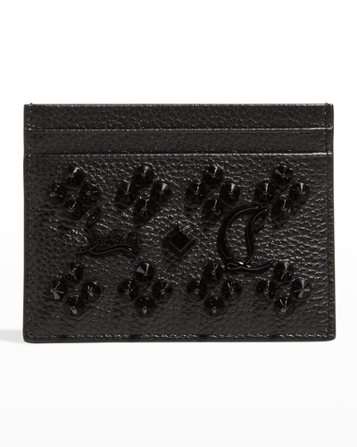 Shop Christian Louboutin Kios Studded Leather Card Case In Black/black