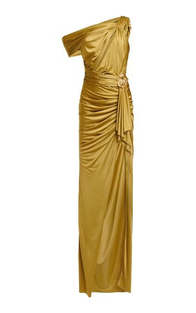 Shop Zuhair Murad Women's Zm Phenix Brooch Draped Jersey Gown In Gold