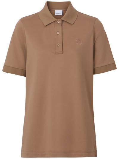 Shop Burberry Logo Cotton Polo Shirt In Brown