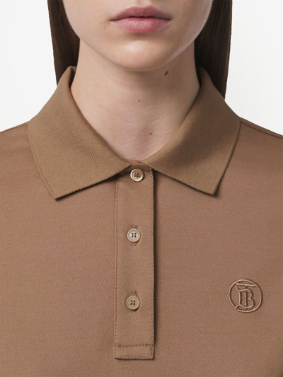 Shop Burberry Logo Cotton Polo Shirt In Brown