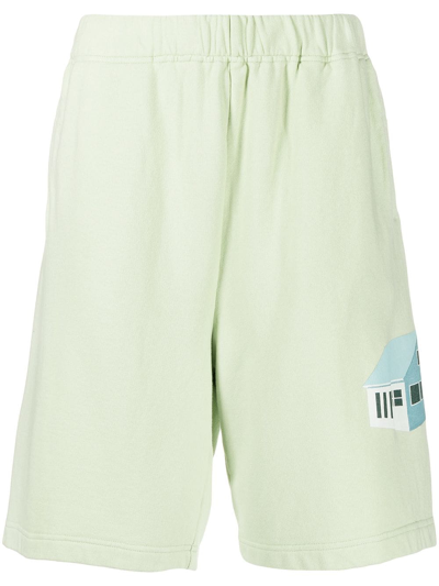 Shop Undercover Cotton Print Wide-leg Shorts In Green