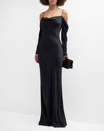 Shop L Agence Juniper Cold-shoulder Cowl-neck Dress In Black
