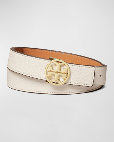 Shop Tory Burch Miller Logo Reversible Belt In New Ivory
