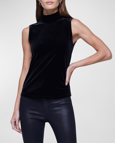 Shop L Agence Carlissa Velvet Sleeveless Turtleneck Top In Black