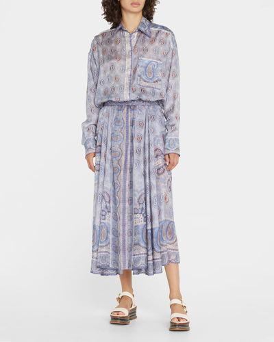 Shop Zimmermann Vitali Paisley Relaxed Blouse In Blue Paisley