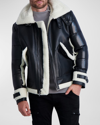 Shop Karl Lagerfeld Men's Faux-shearling Fabric-blocked Jacket In Blk/wht