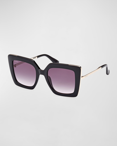 Shop Max Mara Gradient Acetate Butterfly Sunglasses In Shiny Black