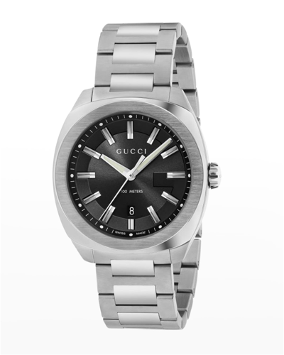 Shop Gucci Men's Gg2570 41mm Stainless Steel Bracelet Watch In Black