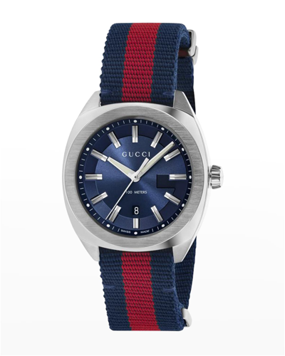 Shop Gucci Men's Gg2570 41mm Stainless Steel-nylon Watch In Blue And Red