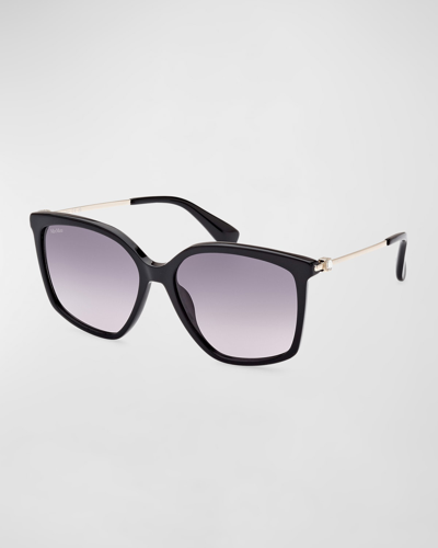 Shop Max Mara Gradient Acetate Butterfly Sunglasses In Shiny Black