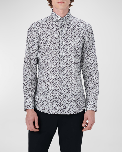 Shop Bugatchi Men's Julian Shaped Floral Sport Shirt In Platinum