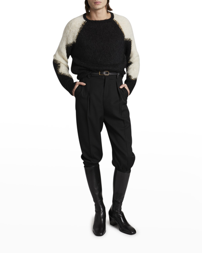 Shop Saint Laurent Men's Mohair Sweater W/ Lurex Trim In Nero