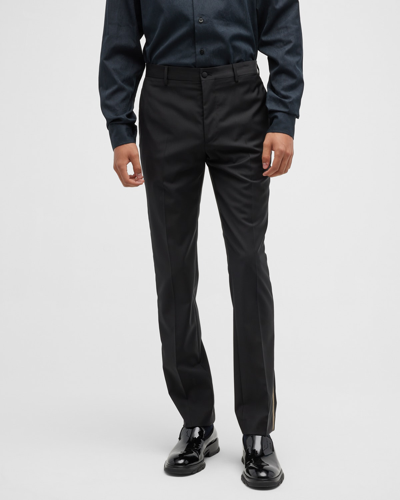 Shop Etro Men's Side-stripe Wool Trousers In Black