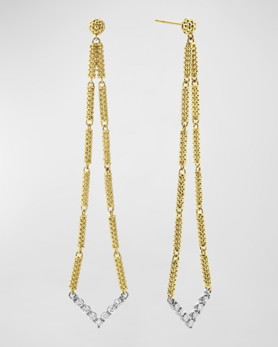 Shop Lagos 18k Gold Superfine Caviar Beading And Diamond Chevron-shape Drop Earrings