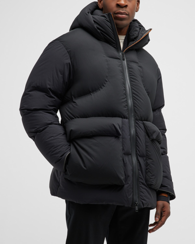 Shop Zegna Men's Waterproof Hooded Down Ski Blouson Jacket In Black Solid