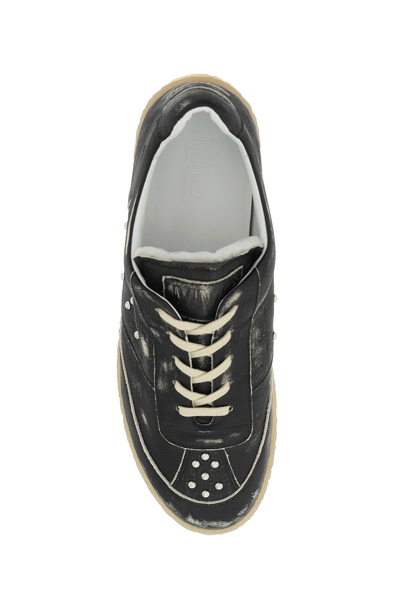 Shop Mm6 Maison Margiela Leather Low-top Sneakers In Black