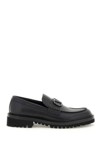 Shop Valentino Garavani Vlogo Signature Leather Loafers In Black