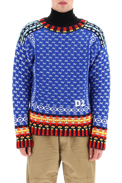 Dsquared2 Intarsia-knit Logo-embroidered Jumper In Blue