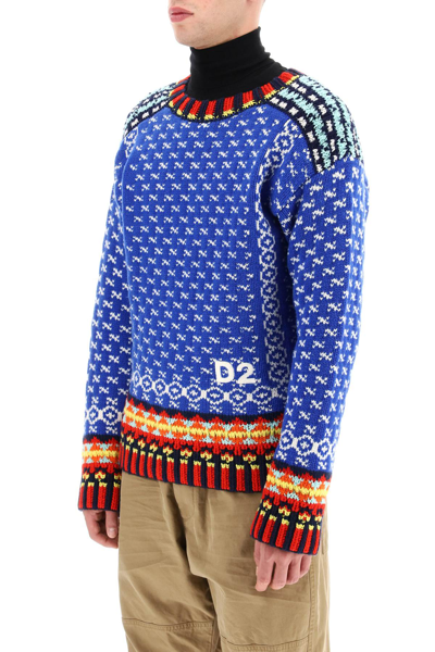 Dsquared2 Intarsia-knit Logo-embroidered Jumper In Blue