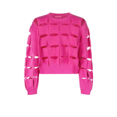 Shop Valentino Pink Cut-out Virgin Wool Sweater