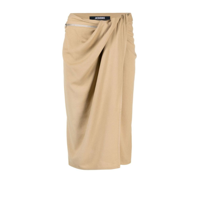 Shop Jacquemus Neutral La Jupe Bodri Midi Skirt In Neutrals