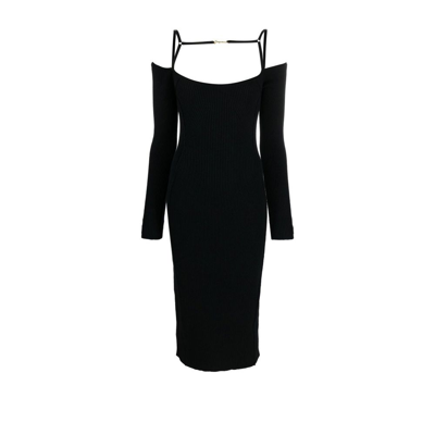 Shop Jacquemus La Robe Sierra Midi Dress - Women's - Linen/flax/polyamide/viscose/elastane In Black