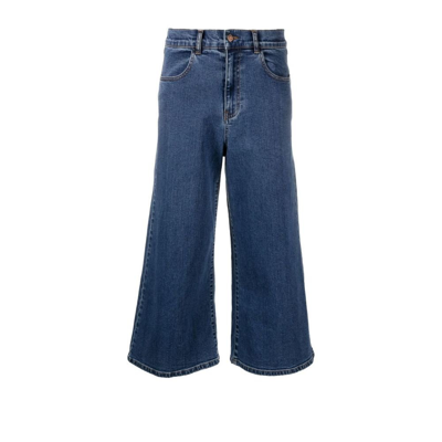 Shop See By Chloé Blue Cropped Wide-leg Jeans