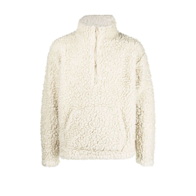 Shop Erl Neutral Half-zip Fleece Sweatshirt In Neutrals