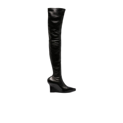 Shop Givenchy Black 80 Leather Thigh-high Boots