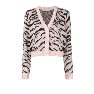 Shop Alessandra Rich Pink Zebra Intarsia Crystal Embellished Cardigan