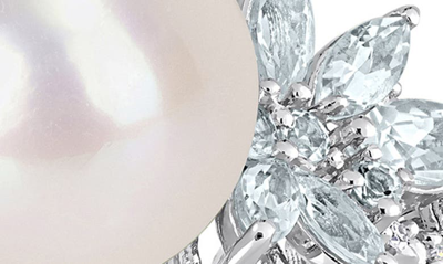 Delmar Sterling Silver 11-12mm Freshwater Pearl & Marquise Diamond Ring In White