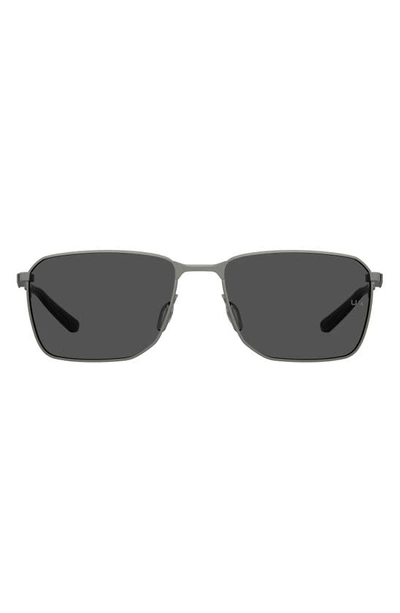 Shop Under Armour 58mm Rectangular Sunglasses In Dark Ruthenium/ Grey