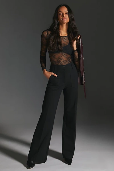 Shop Maeve The Naomi Ponte Wide-leg Flare Pants By  In Black