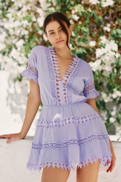 Shop Peixoto Embroidered Lace Cover-up Mini Dress In Purple