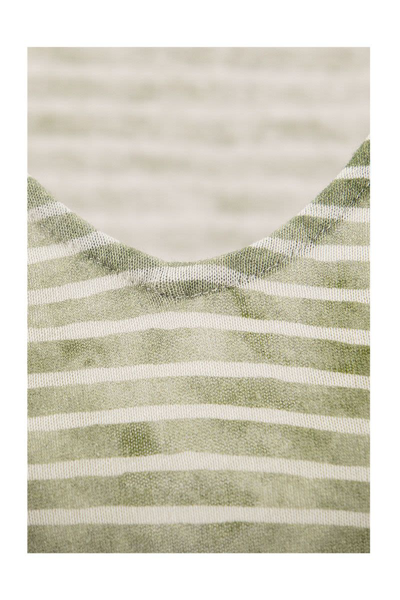 Shop Majestic Filatures Striped T-shirt With V-neck In Khaki