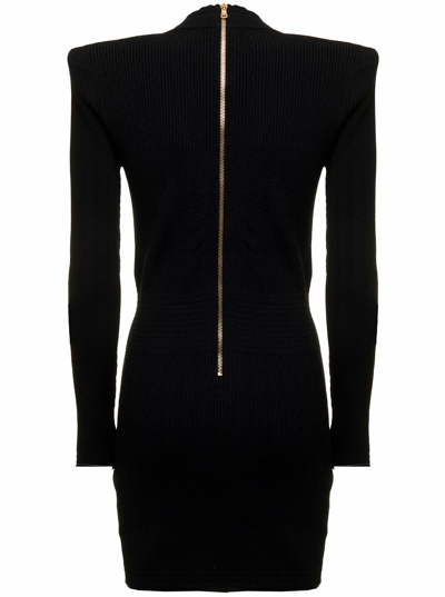 Shop Balmain Short Black Dress In Eco-designed Knit With Gold-tone Buttons  Woman