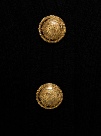 Shop Balmain Short Black Dress In Eco-designed Knit With Gold-tone Buttons  Woman
